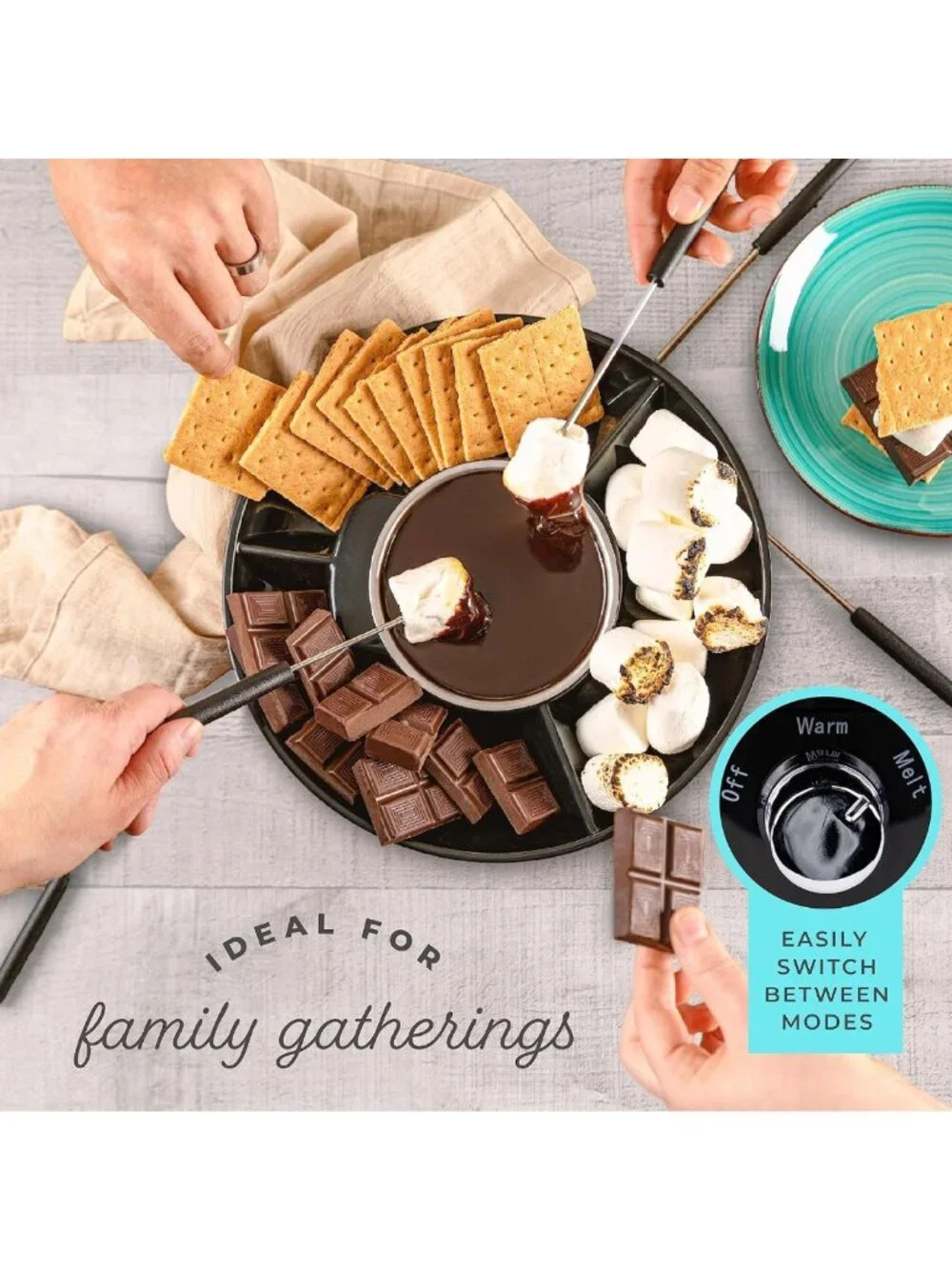 Electric Fondue Pot Set - Chocolate Fondue Kit with Temperature Control & 4
